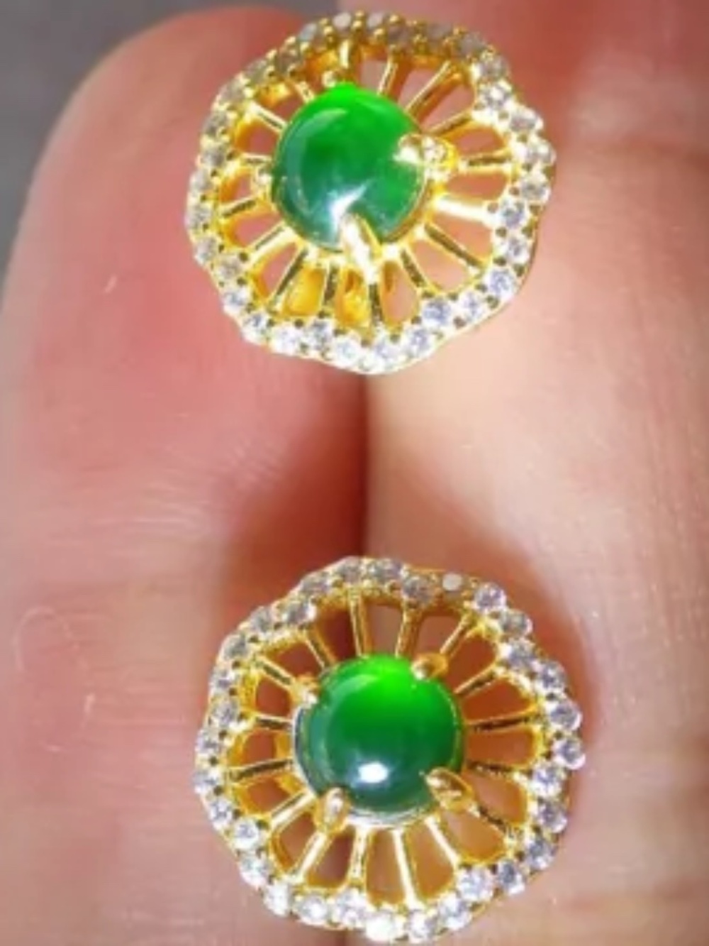 Sterling Silver 925 Green Natural A Jade jadeite Cabochon Earring Dangle